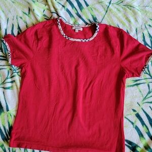 BURBERRY $195 Check Trim Sleeve Cuffs Cotton Tee top shirt women's